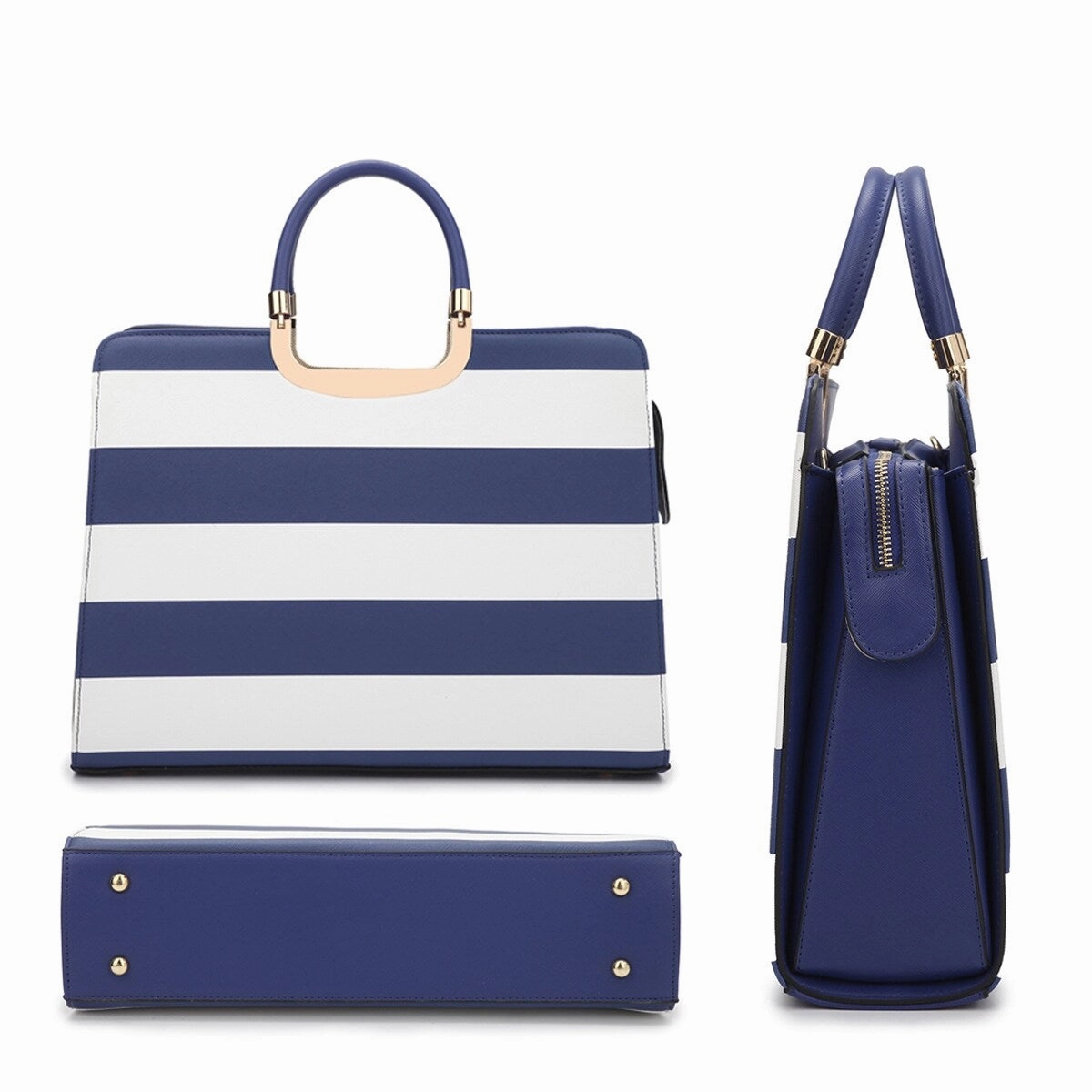 Dasein Womens Patent Leather Striped Briefcase Satchel With Matching Wallet 14.6in