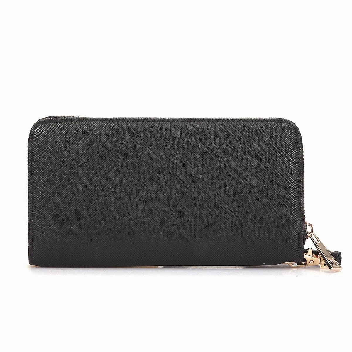 Dasein Zip Around Wallet Purse Faux Leather Gold Emblem 7.75X4 Inch Removable Strap