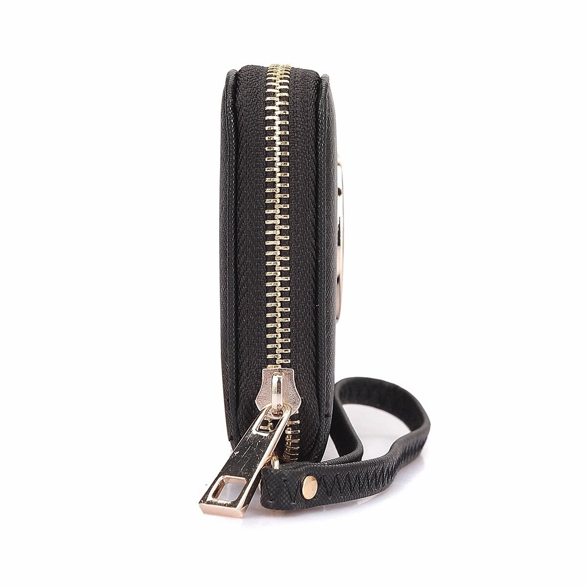 Dasein Zip Around Wallet Purse Faux Leather Gold Emblem 7.75X4 Inch Removable Strap