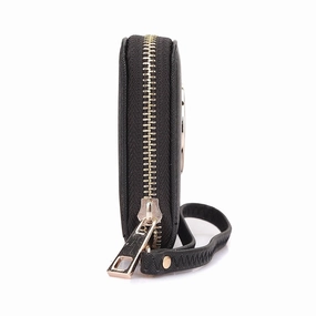 Dasein Zip Around Wallet Purse Faux Leather Gold Emblem 7.75X4 Inch Removable Strap