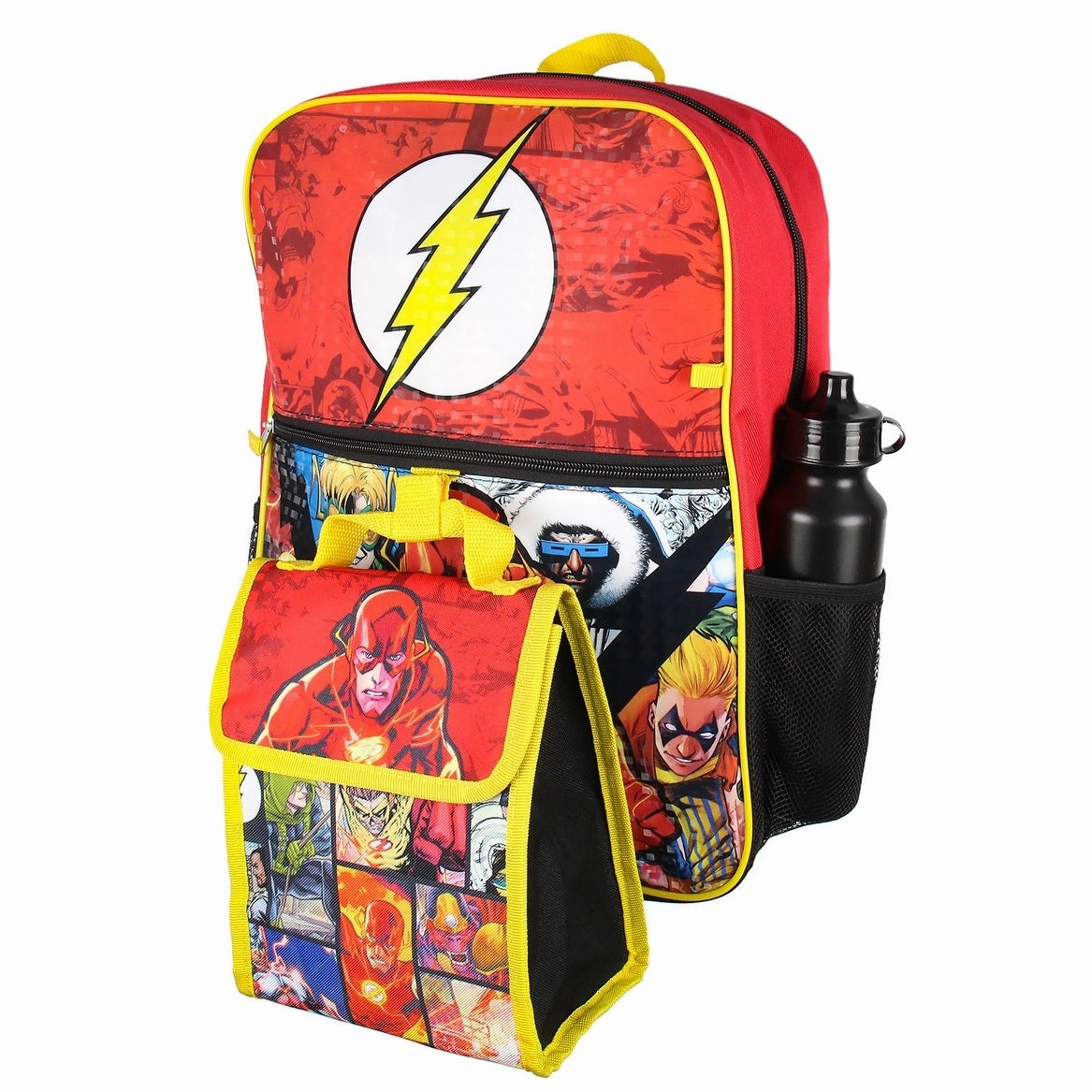 DC Comics The Flash 16" Backpack Cinch Bag Water Bottle Lunch Tote 5 Pc Set - One Size