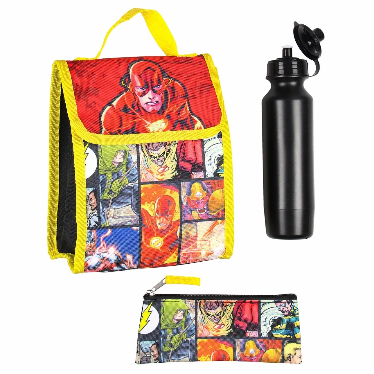 DC Comics The Flash 16" Backpack Cinch Bag Water Bottle Lunch Tote 5 Pc Set - One Size