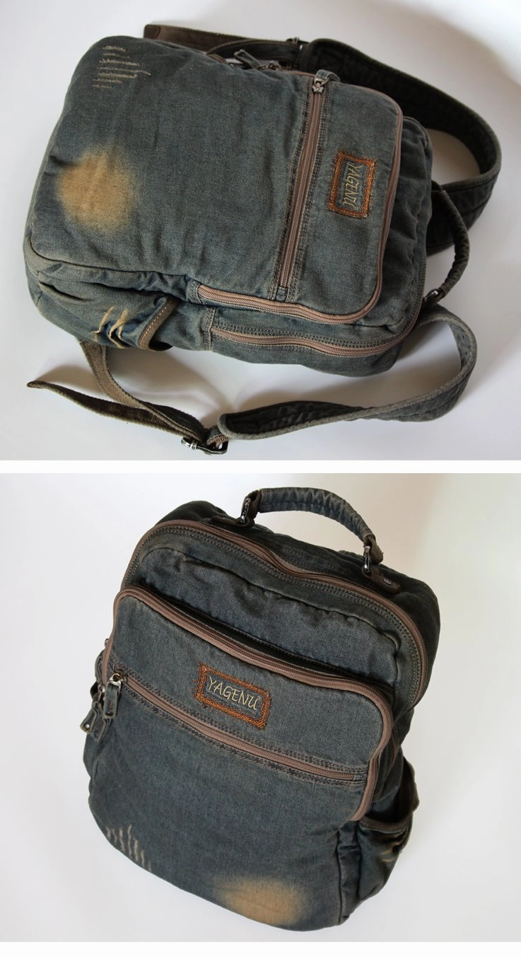 Denim Blue Mens 16 inches Backpack Laptop Backpack Jean Travel Backpacks For Men