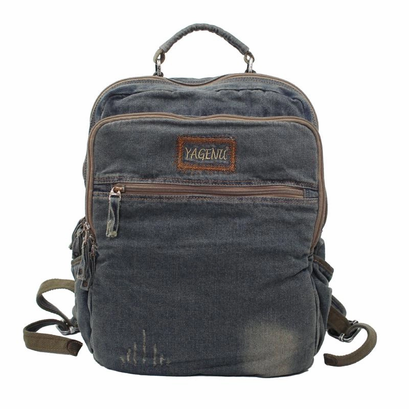 Denim Blue Mens 16 inches Backpack Multifunctional Backpack Jean Travel Backpack For Men