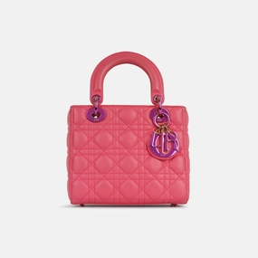 Dior Dior - Lady Dior - Small - Hot Pink Lambskin Cannage - PNKHW - Pre-Loved