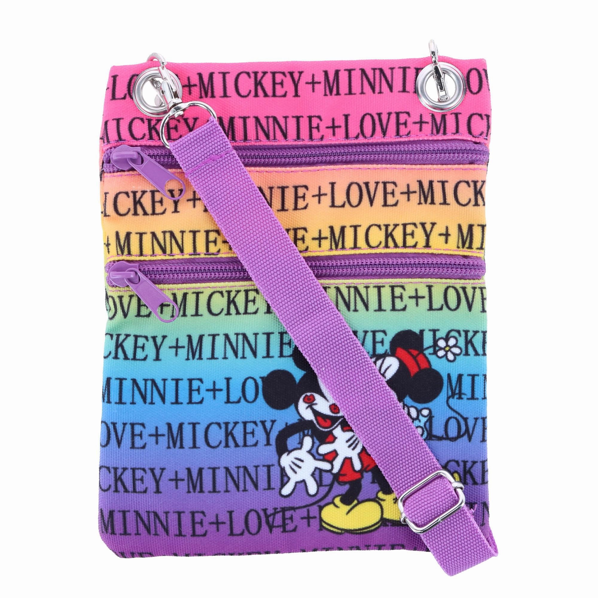Disney Mickey and Minnie Mouse Rainbow Passport Crossbody Bag
