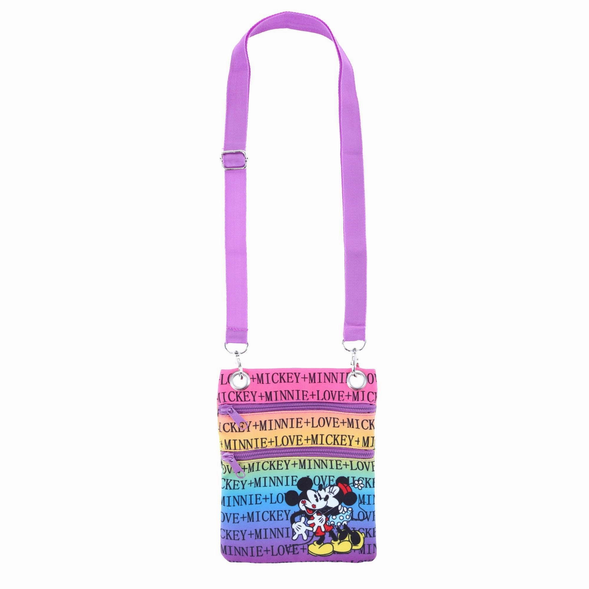 Disney Mickey and Minnie Mouse Rainbow Passport Crossbody Bag