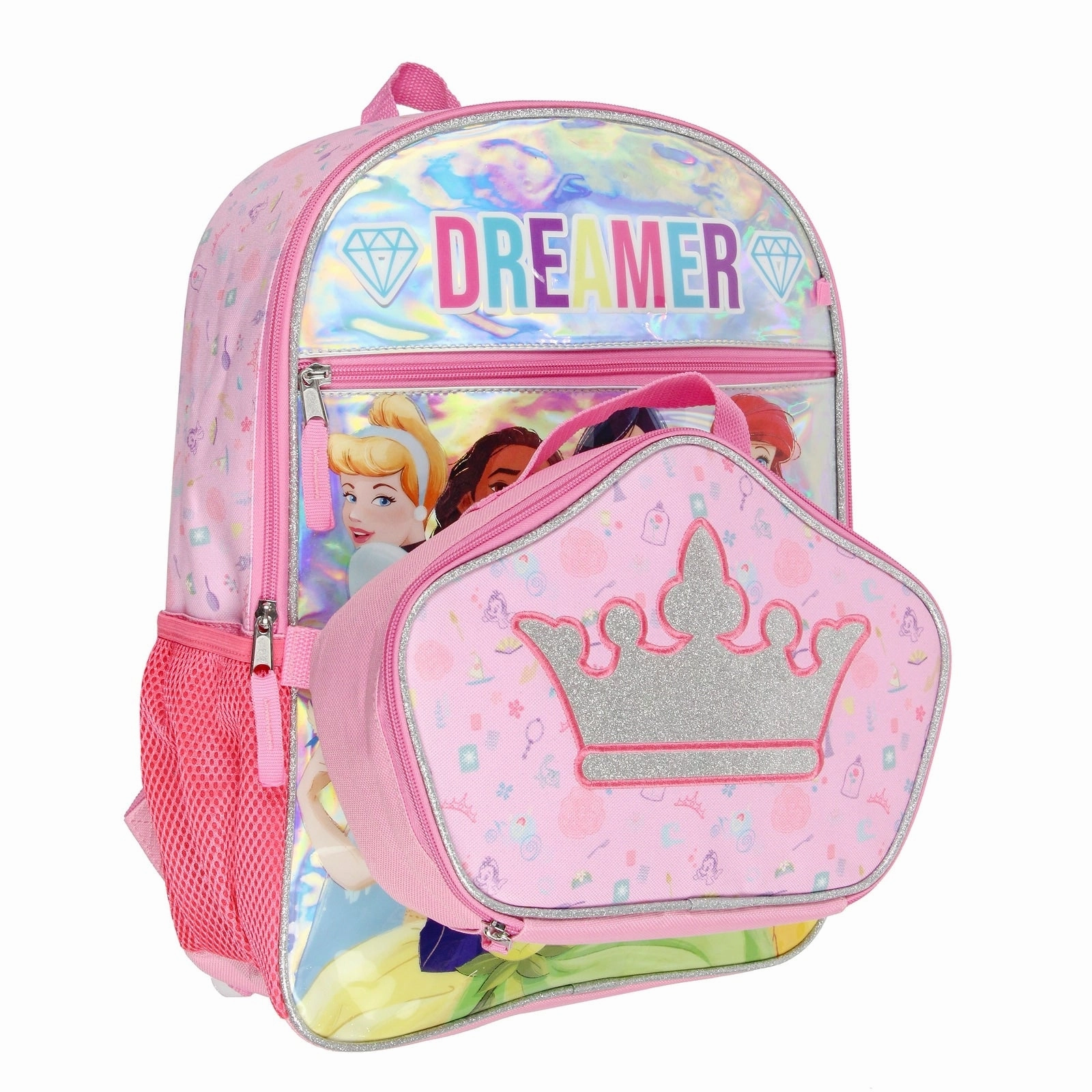 Disney Princess Cinderella Belle Rapunzel Dreamer 5 Pc Backpack Lunch Box Set - One Size