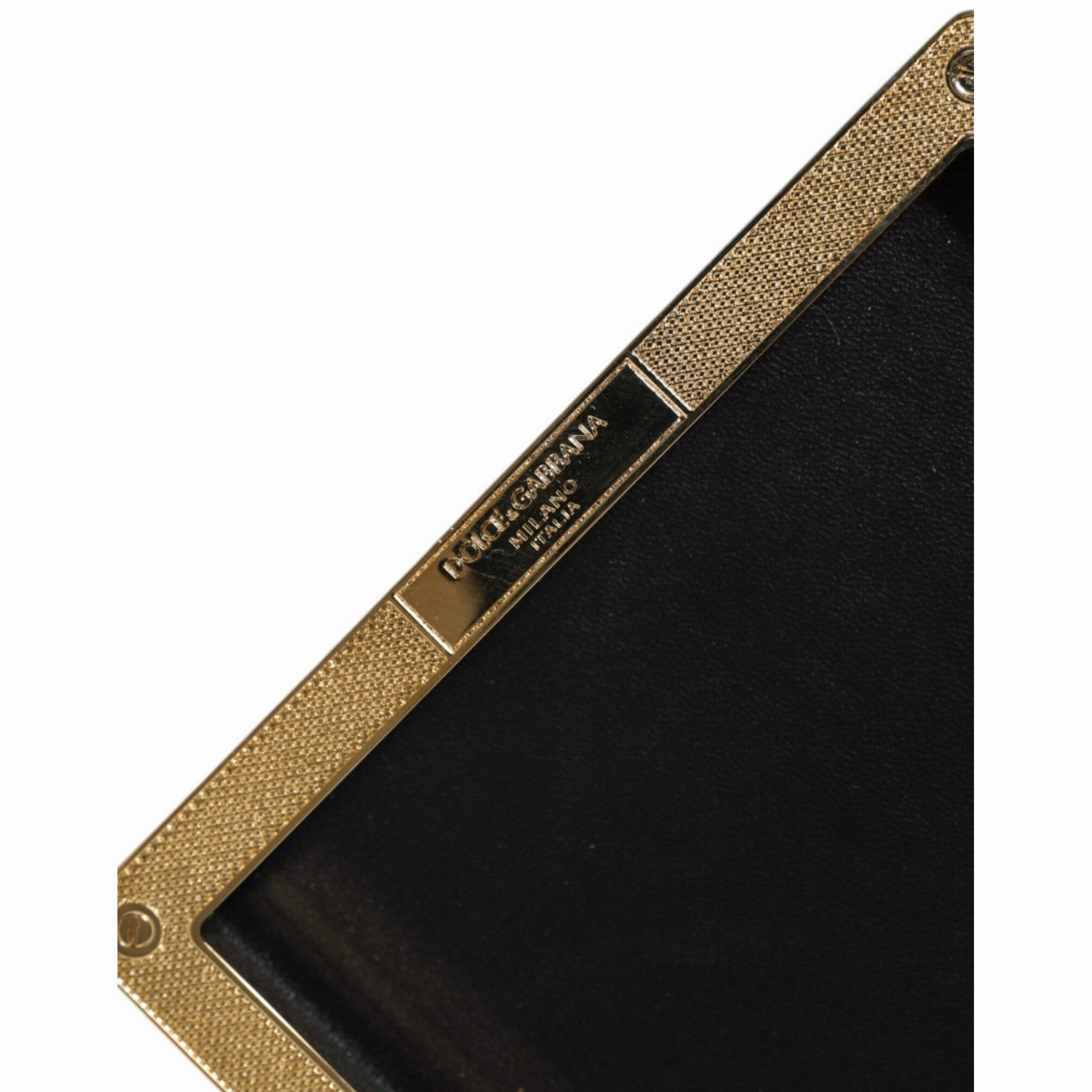 Dolce & Gabbana Black Leather Studs Gold Frame Clutch Evening Purse Women's Bag