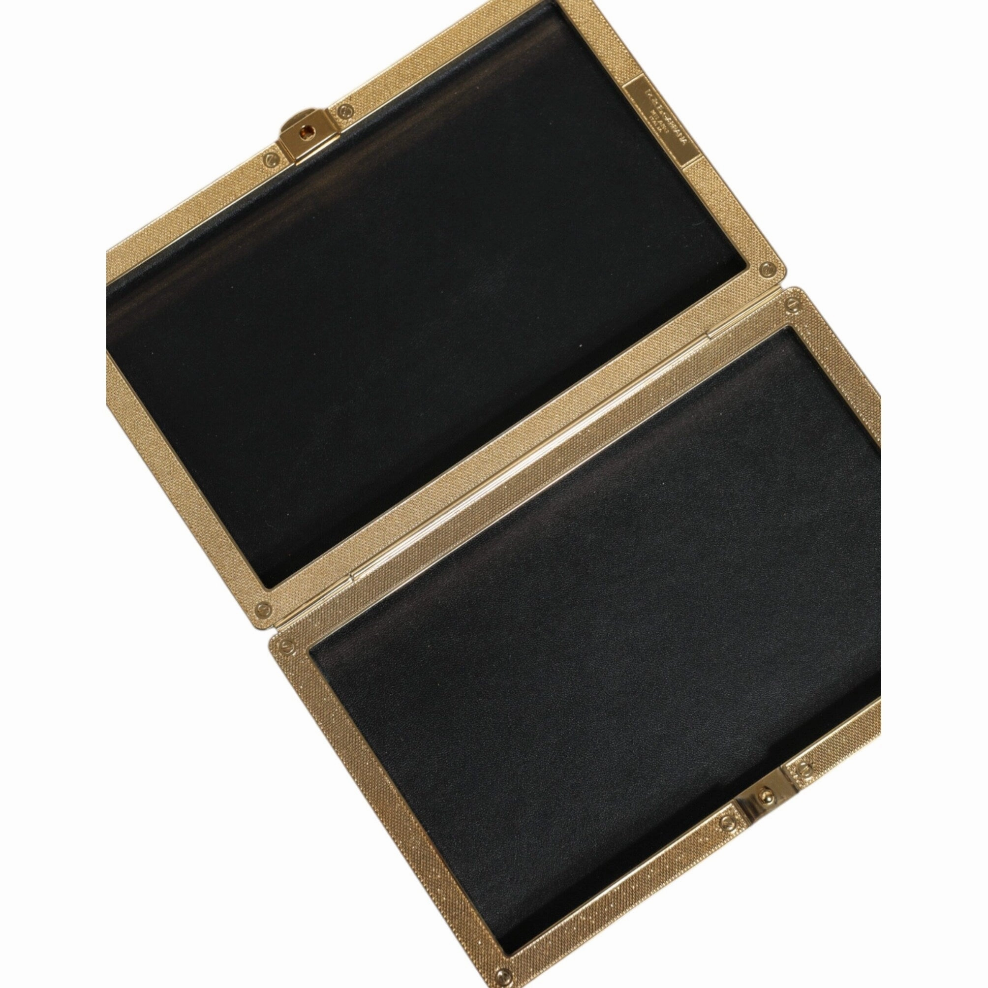 Dolce & Gabbana Black Leather Studs Gold Frame Clutch Evening Purse Women's Bag