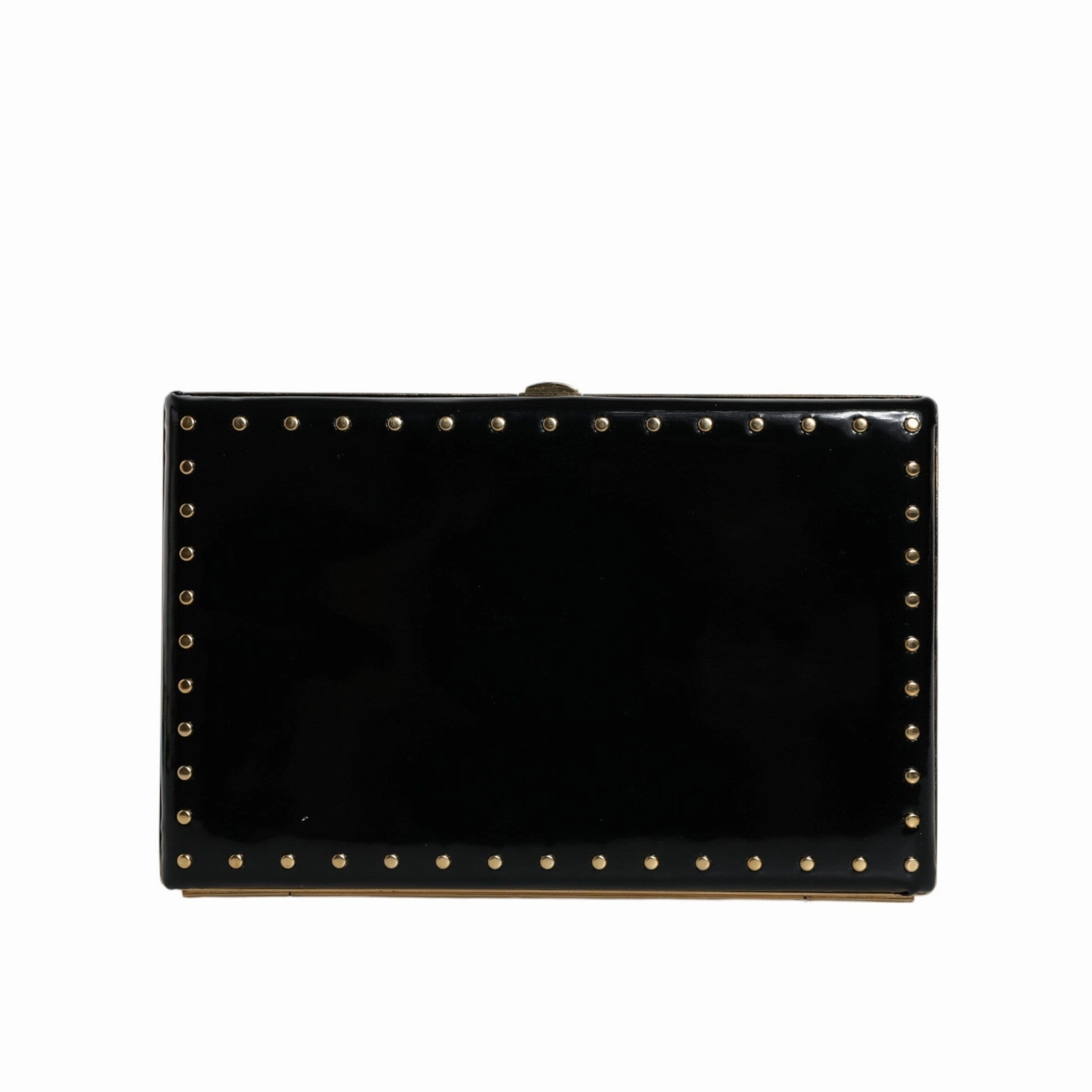 Dolce & Gabbana Black Leather Studs Gold Frame Clutch Evening Purse Women's Bag