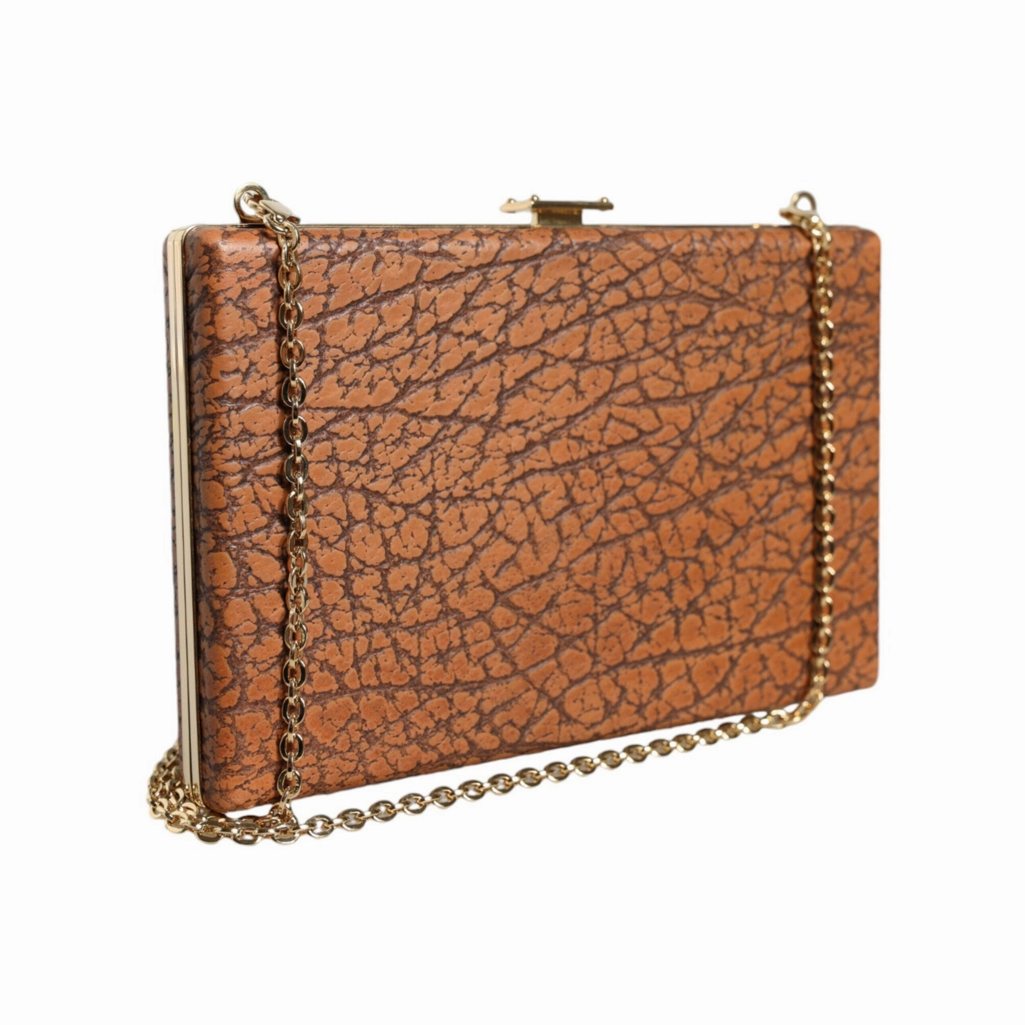 Dolce & Gabbana Brown Leather Gold Frame Clutch Mini Crossbody Women's Bag