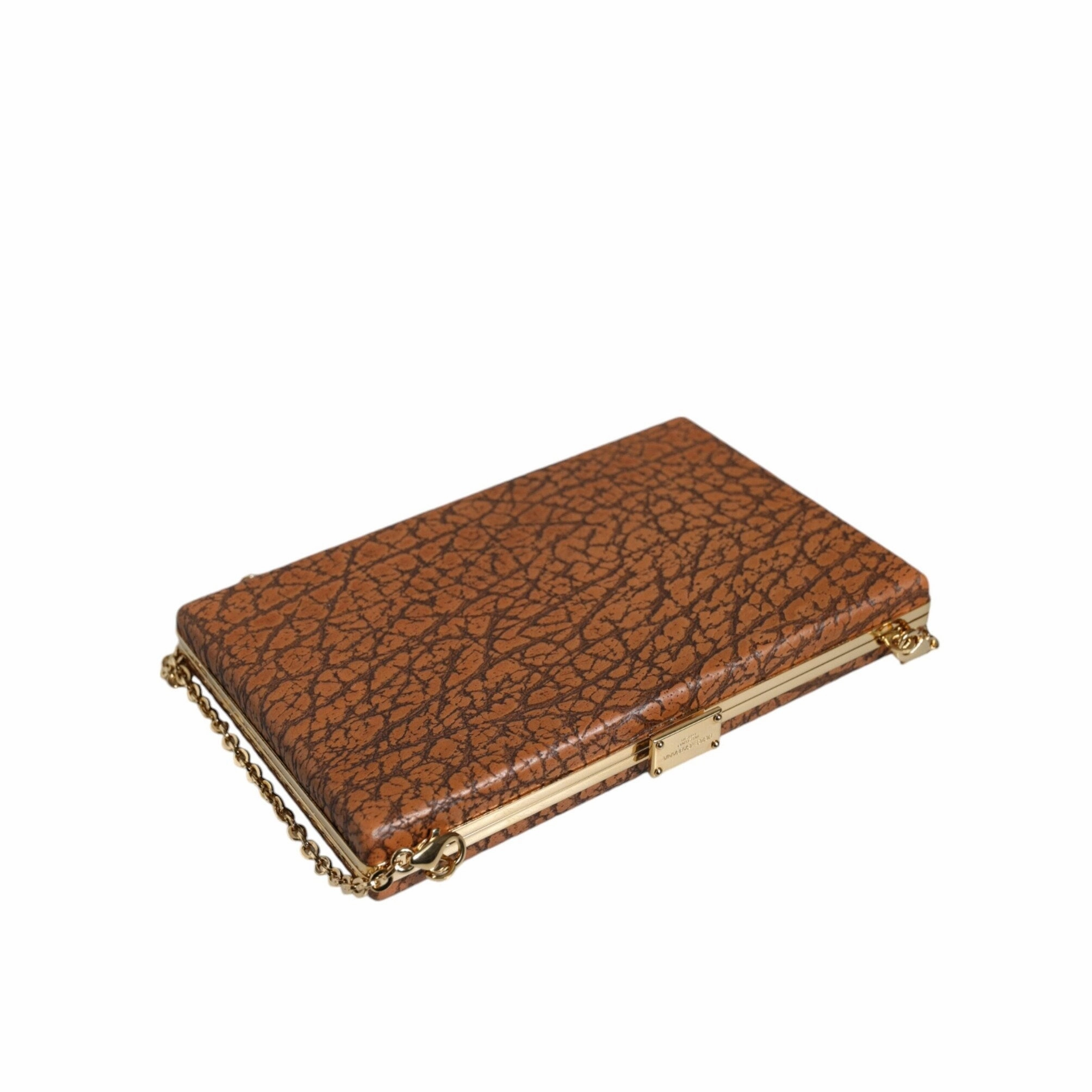 Dolce & Gabbana Brown Leather Gold Frame Clutch Mini Crossbody Women's Bag