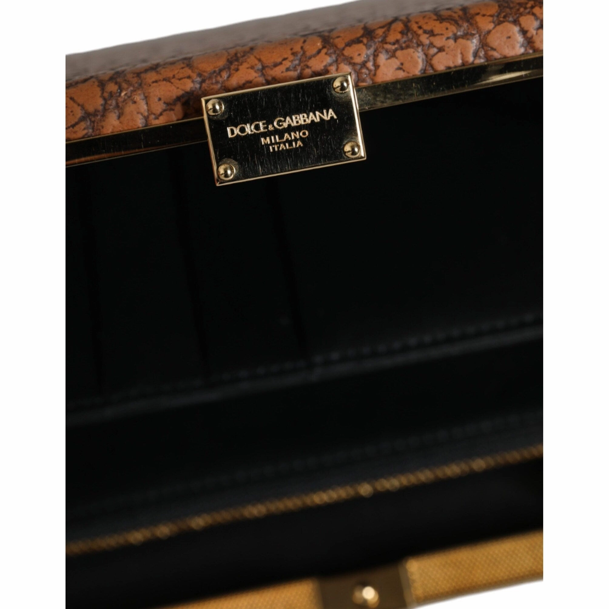Dolce & Gabbana Brown Leather Gold Frame Clutch Mini Crossbody Women's Bag
