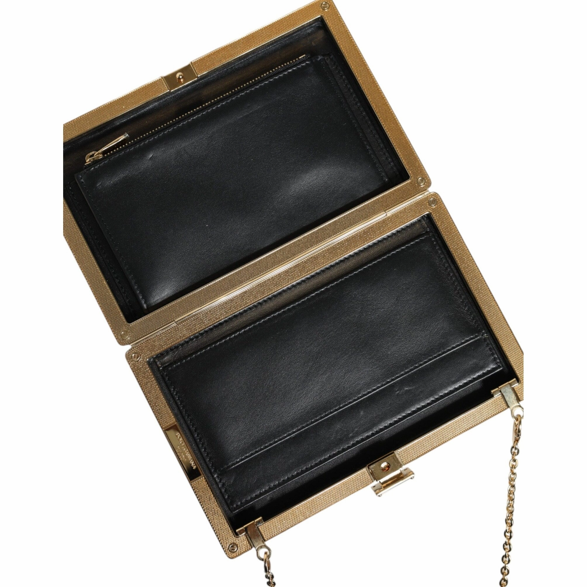 Dolce & Gabbana Brown Leather Gold Frame Clutch Mini Crossbody Women's Bag