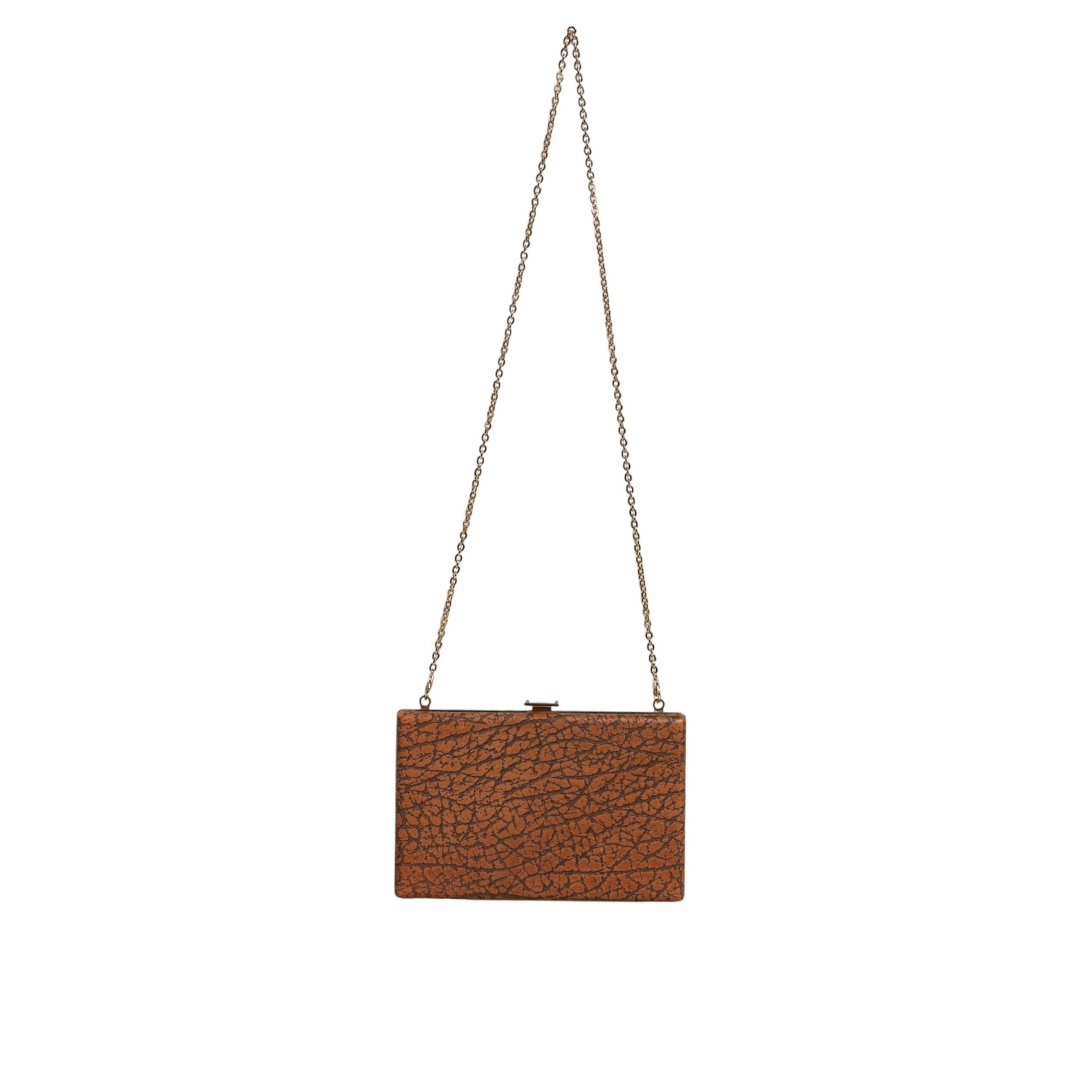 Dolce & Gabbana Brown Leather Gold Frame Clutch Mini Crossbody Women's Bag