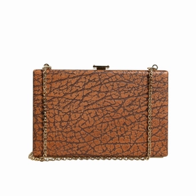 Dolce & Gabbana Brown Leather Gold Frame Clutch Mini Crossbody Women's Bag