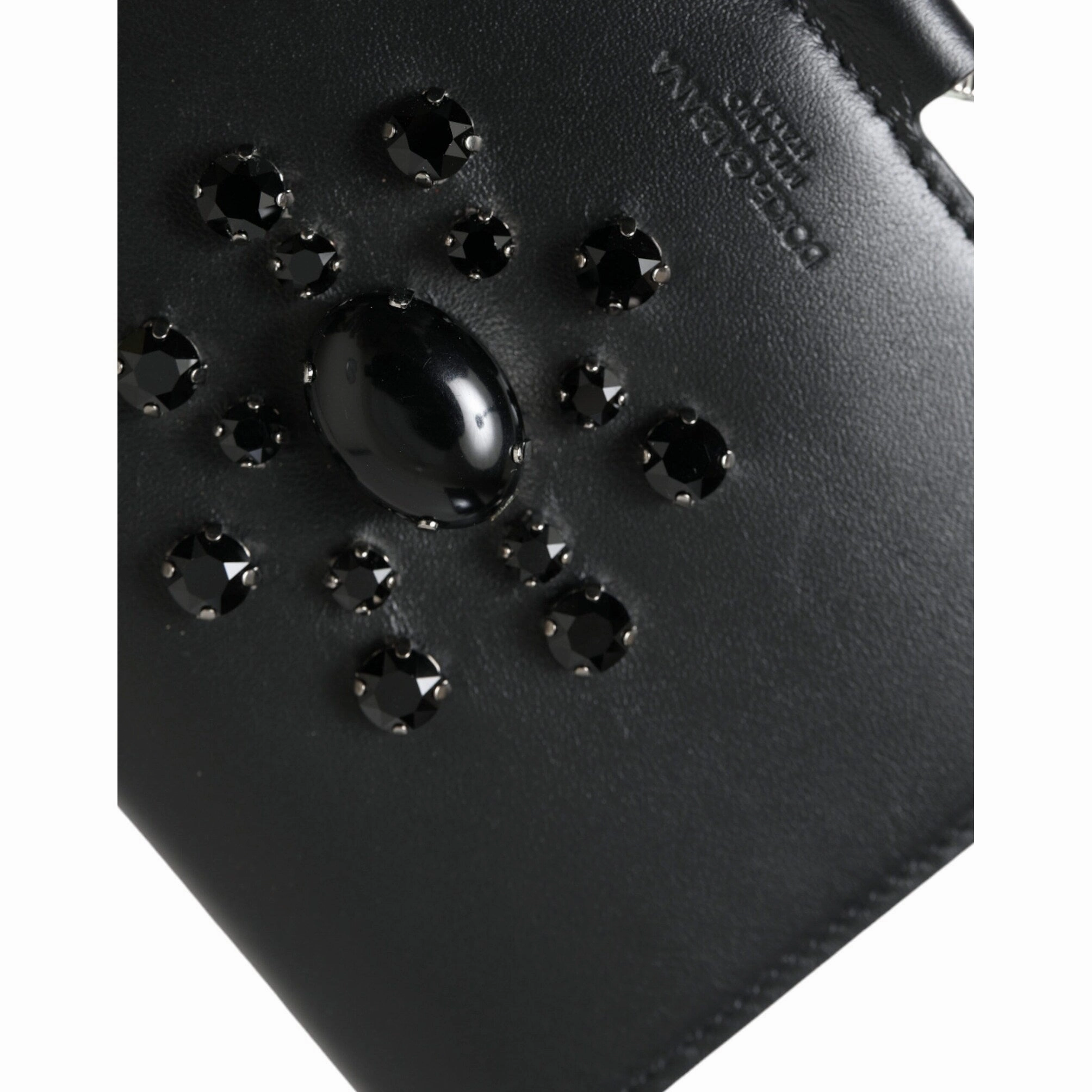 Dolce & Gabbana Elegant Black Leather Crystal Card Holder Women's Wallet - One Size