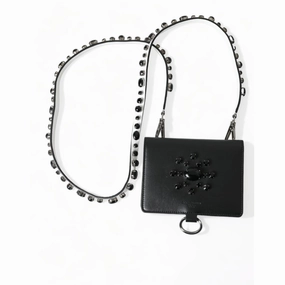 Dolce & Gabbana Elegant Black Leather Crystal Card Holder Women's Wallet - One Size