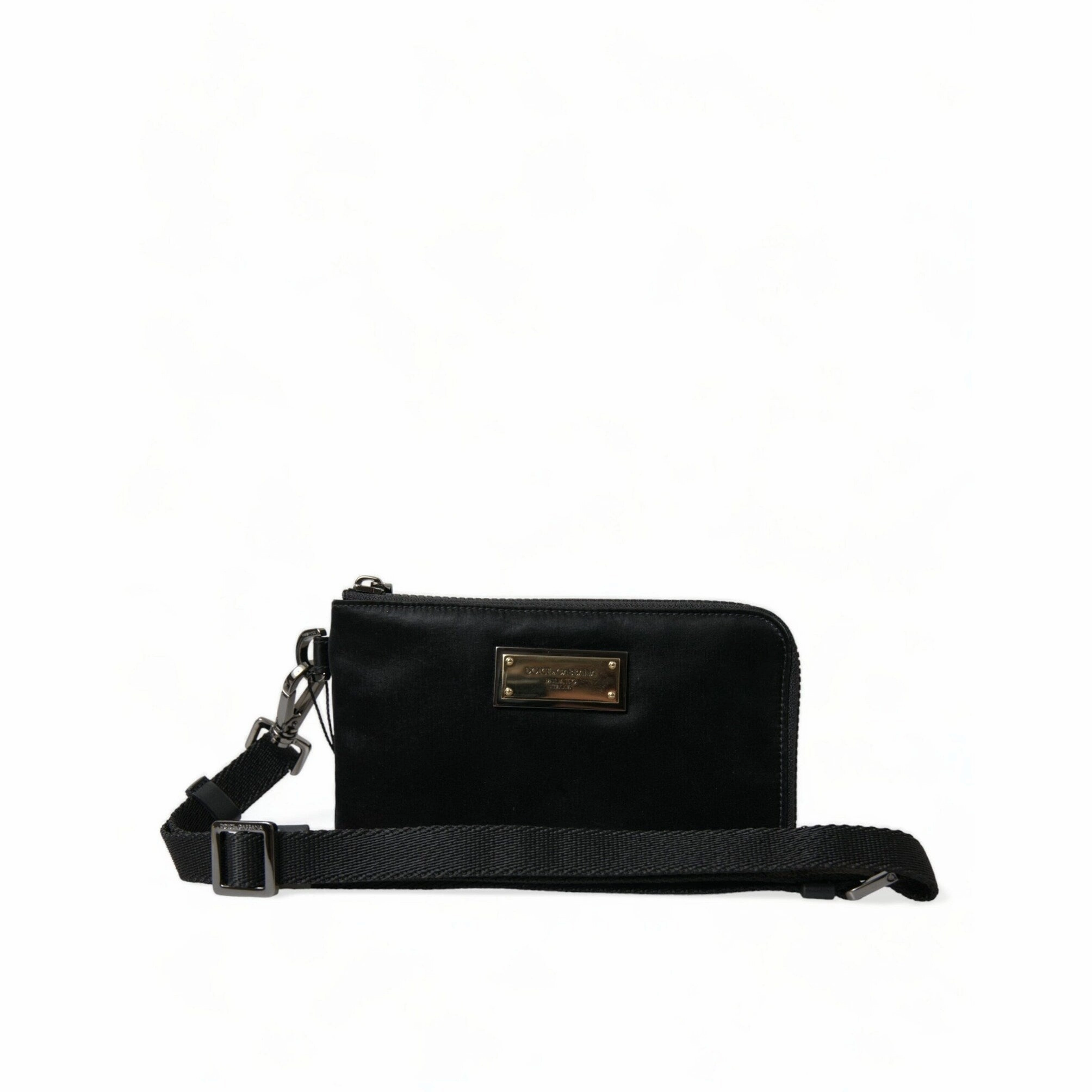 Dolce & Gabbana Elegant Black Nylon Leather Pouch with Silver Women's Details