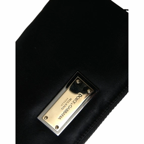 Dolce & Gabbana Elegant Black Nylon Leather Pouch with Silver Women's Details