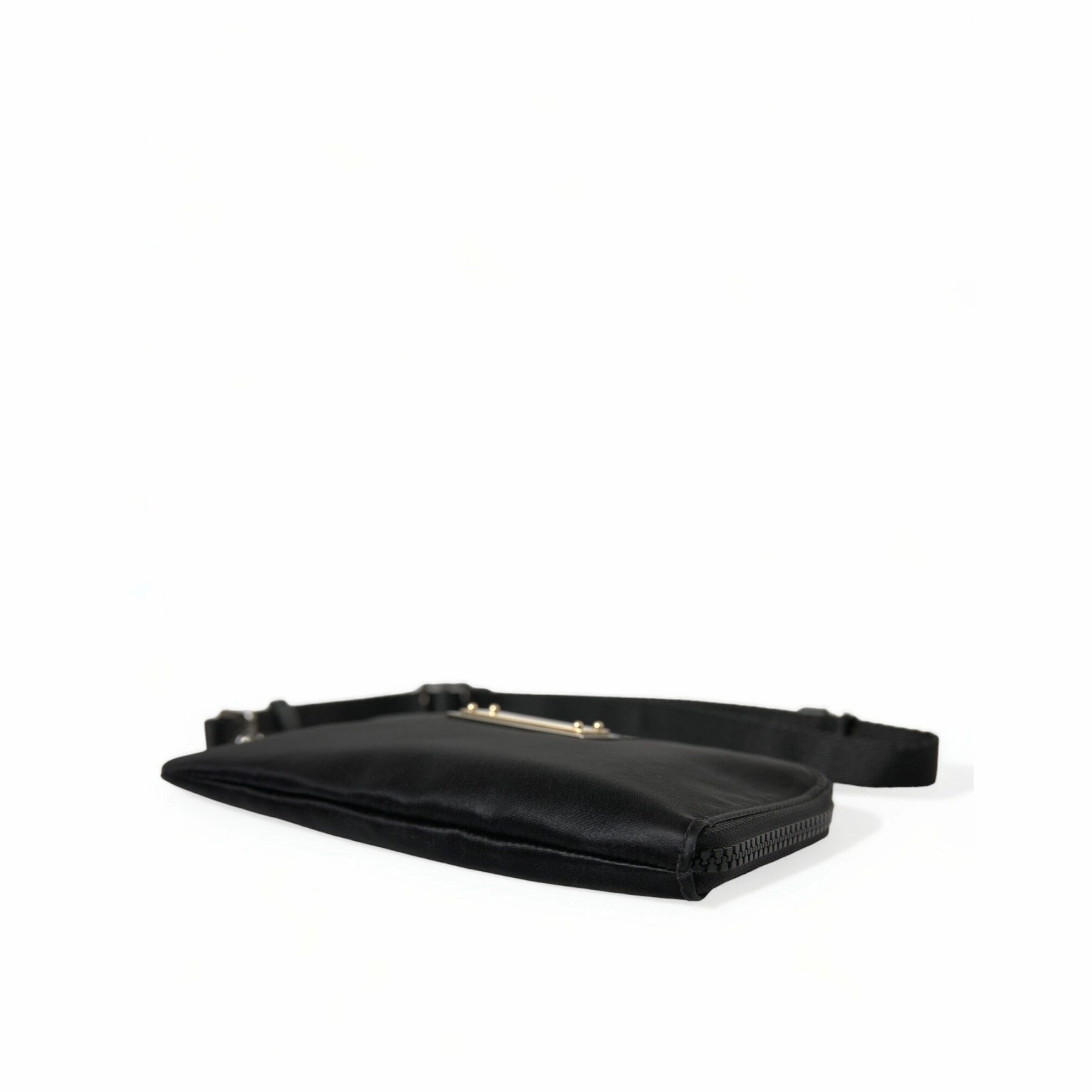 Dolce & Gabbana Elegant Black Nylon Leather Pouch with Silver Women's Details