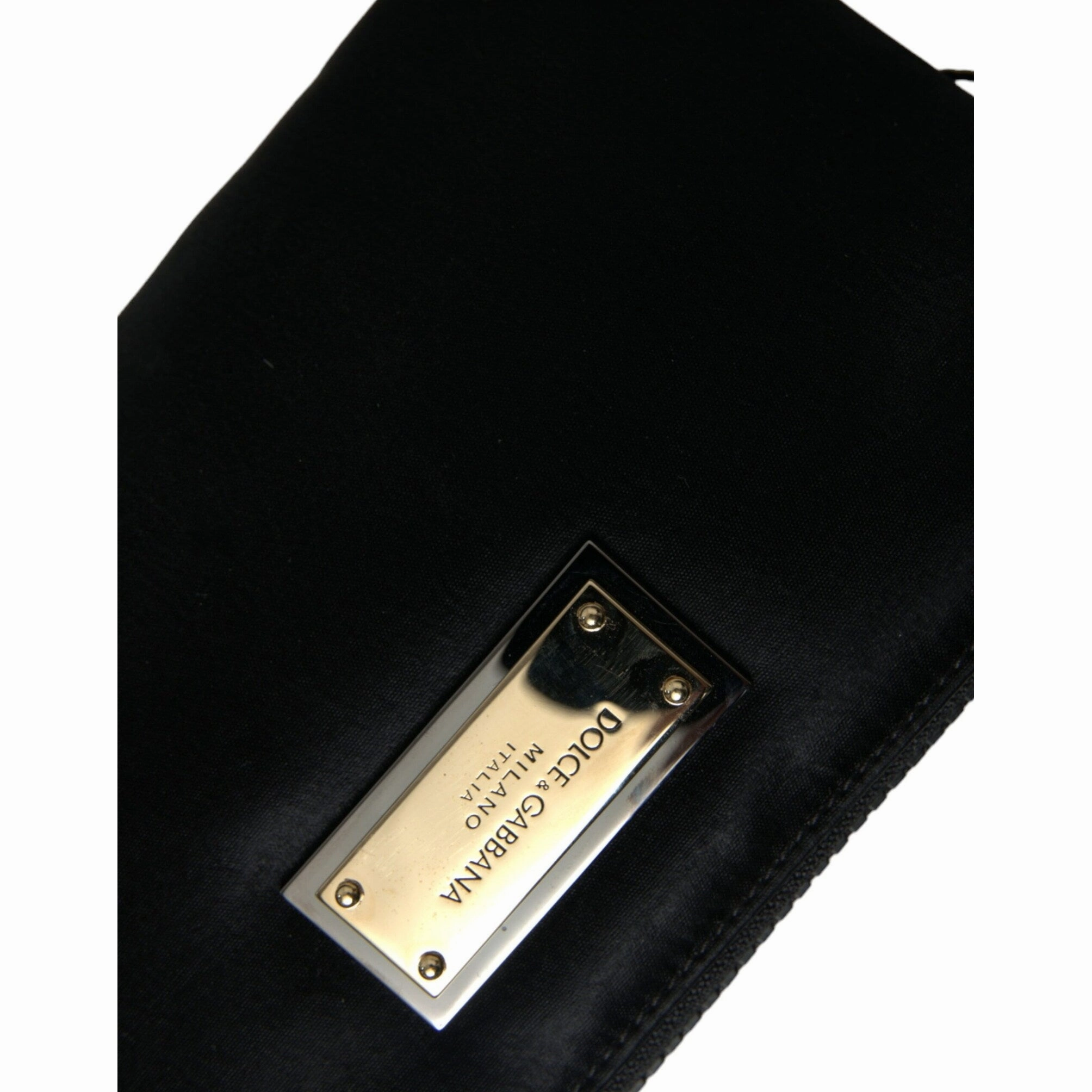 Dolce & Gabbana Elegant Black Nylon Leather Pouch with Silver Women's Details