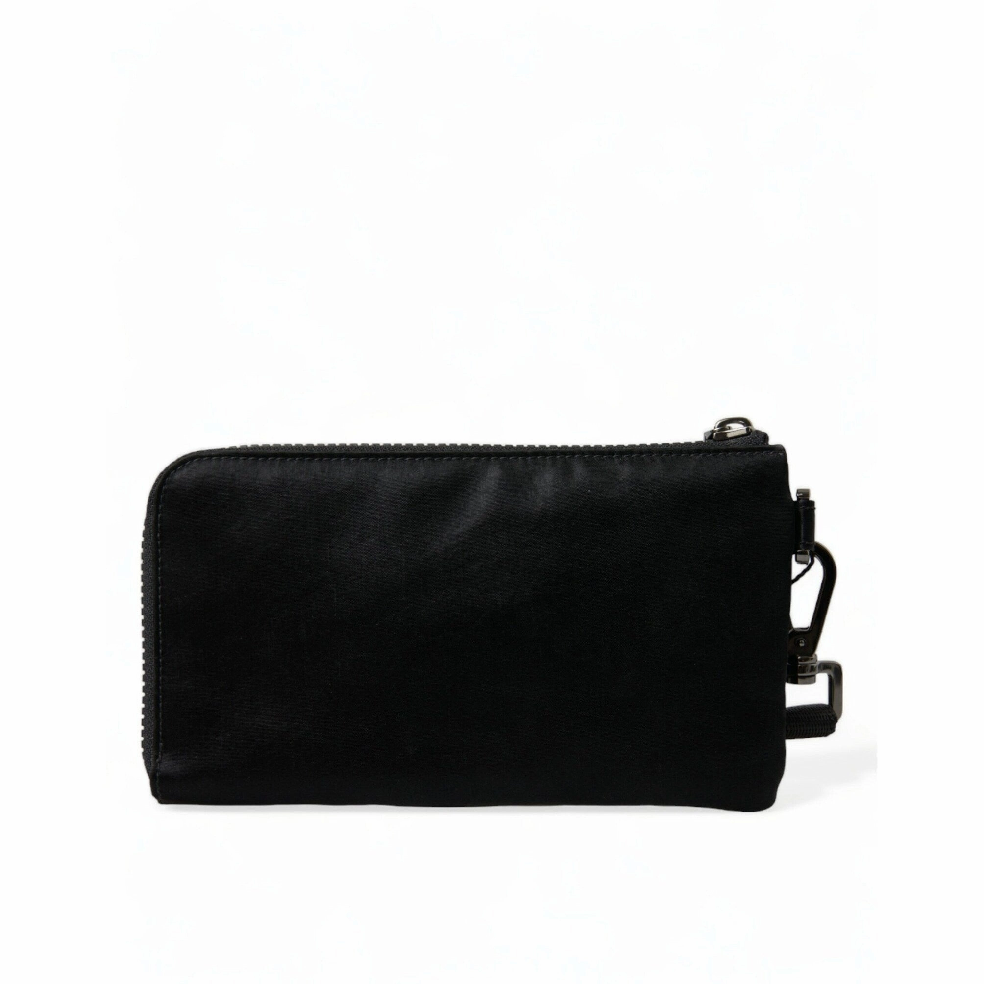 Dolce & Gabbana Elegant Black Nylon Leather Pouch with Silver Women's Details