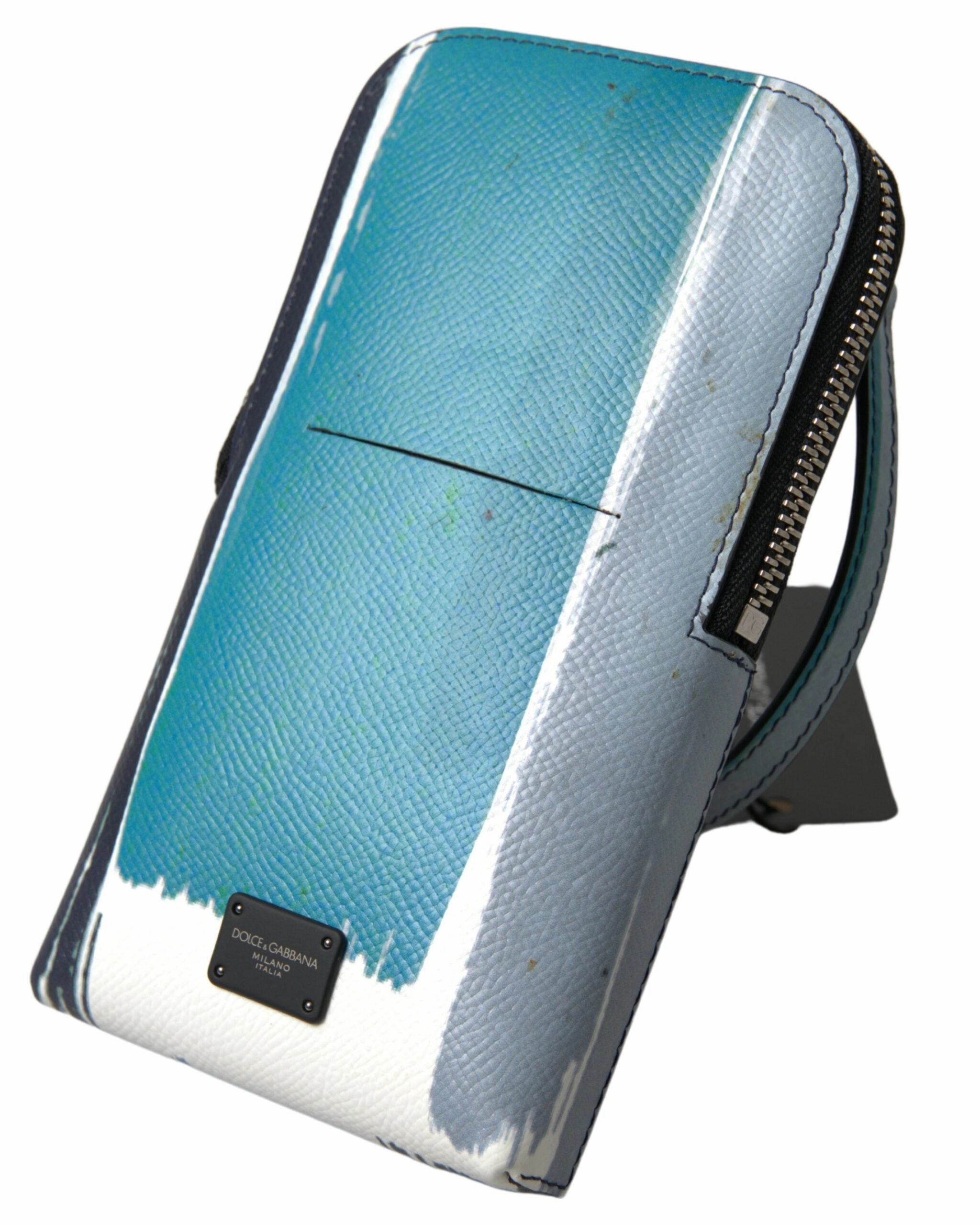 Dolce & Gabbana Elegant Leather Crossbody Phone Bag in Blue & White