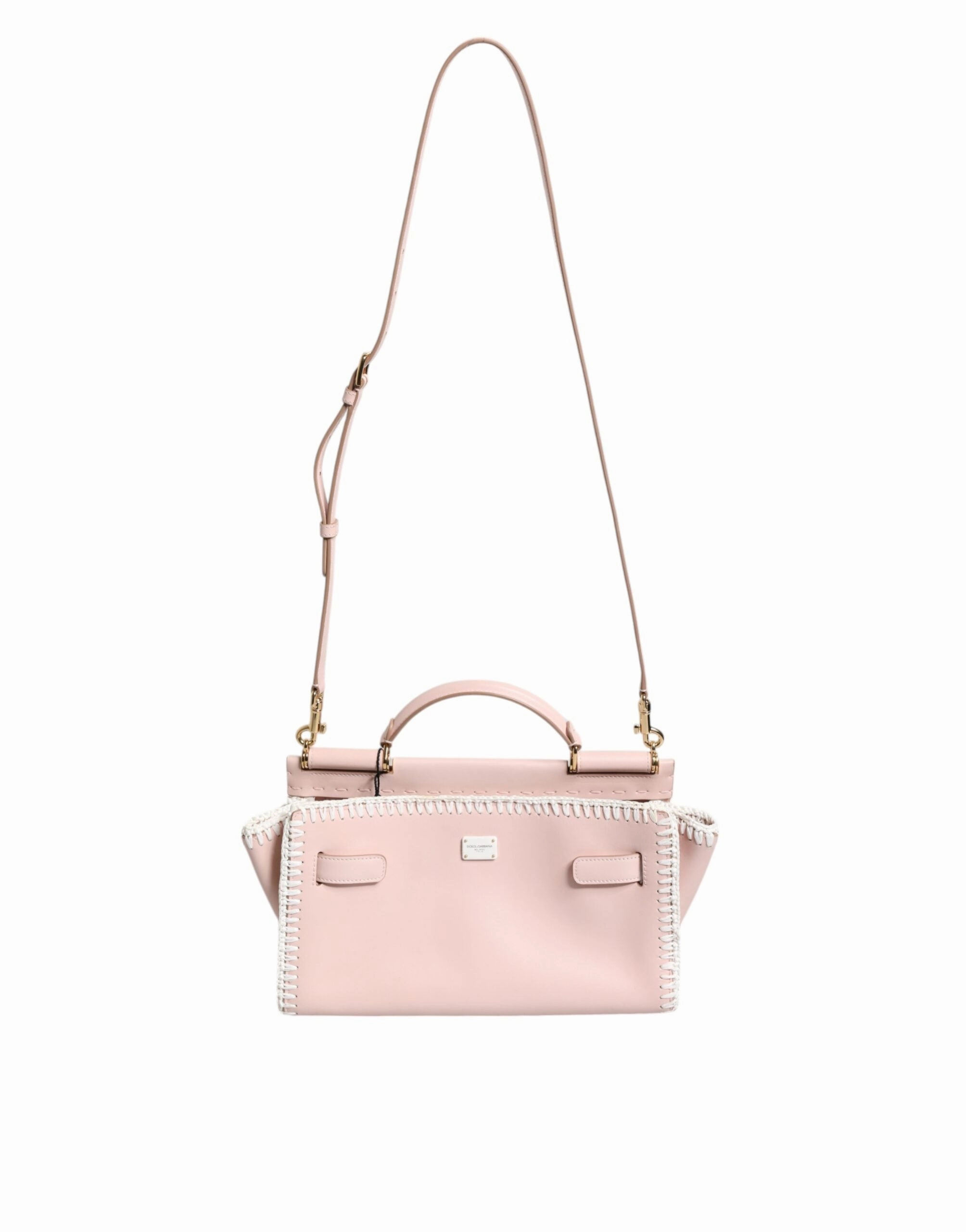 Dolce & Gabbana Light Pink Logo Plaque Soft Leather Strap Crossbody Bag