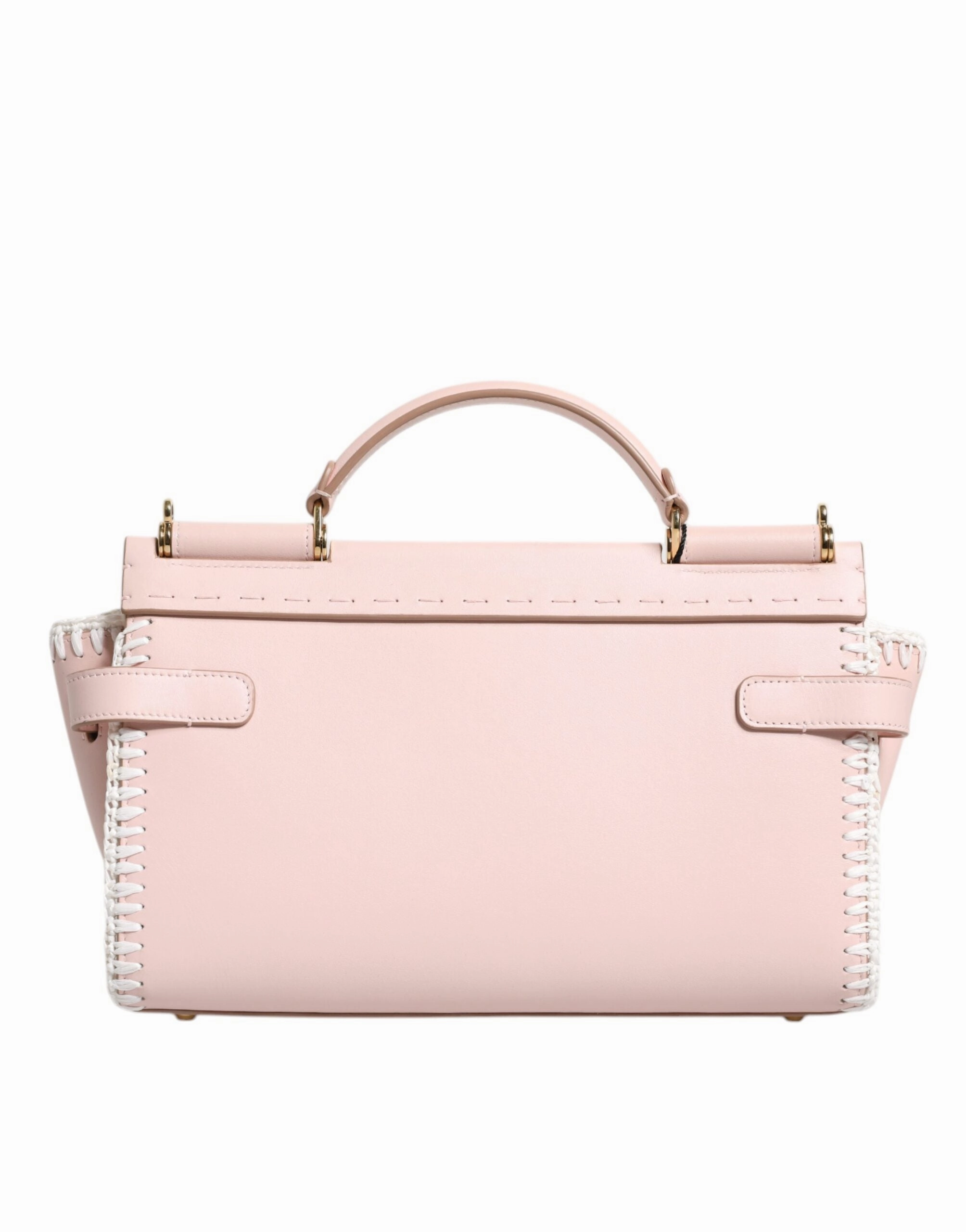 Dolce & Gabbana Light Pink Logo Plaque Soft Leather Strap Crossbody Bag