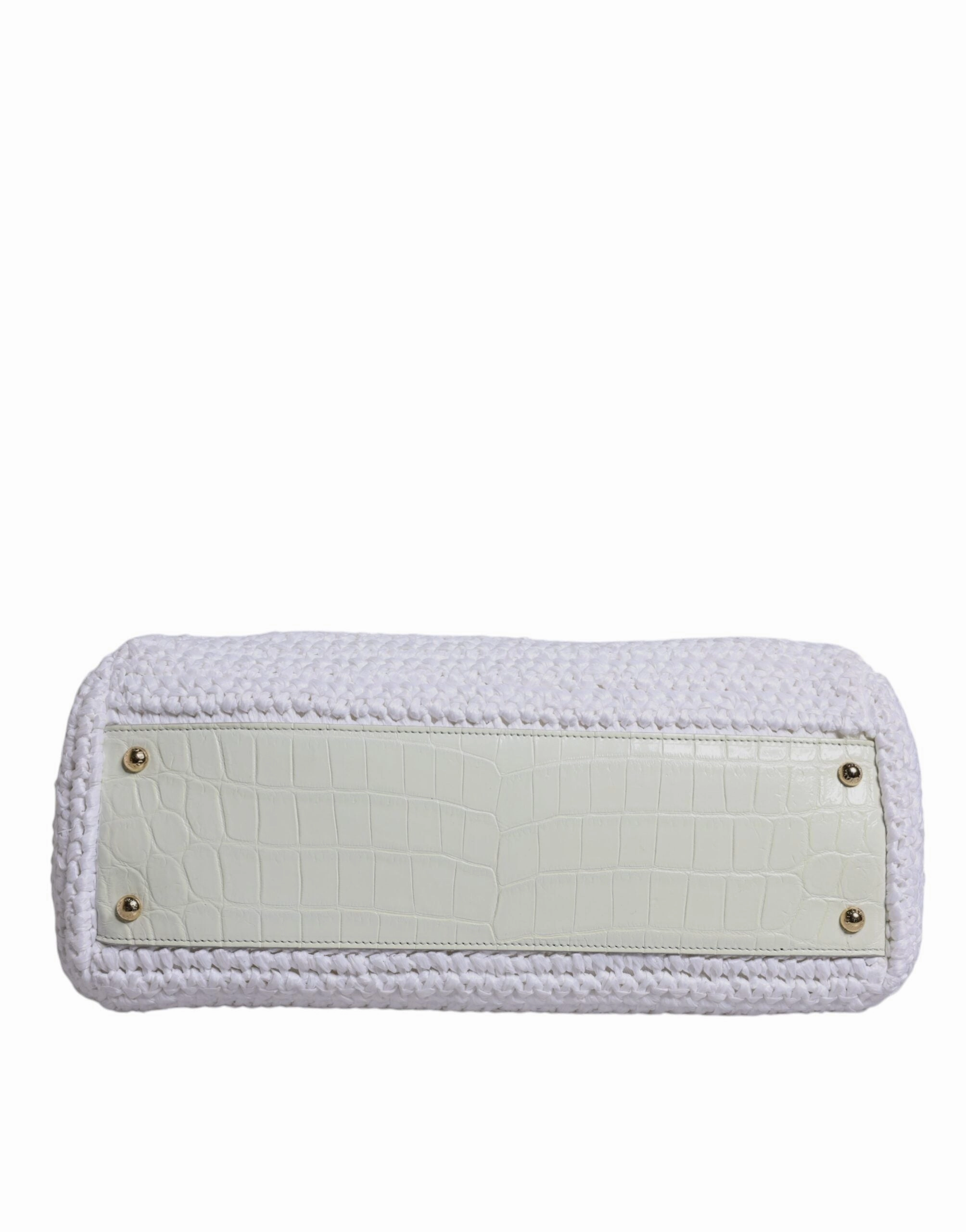 Dolce & Gabbana White Rafia Leather Top Handle Crossbody Bag