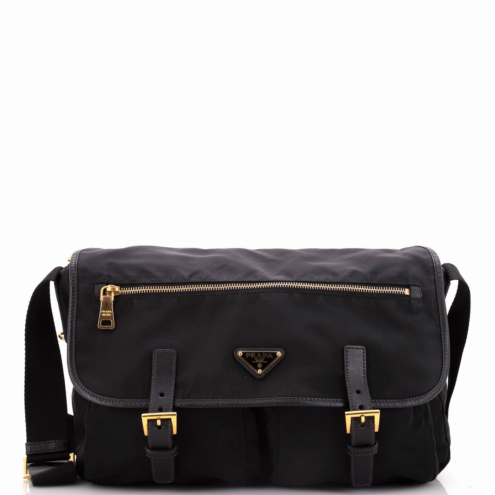 Double Buckle Flap Messenger Bag Tessuto Large