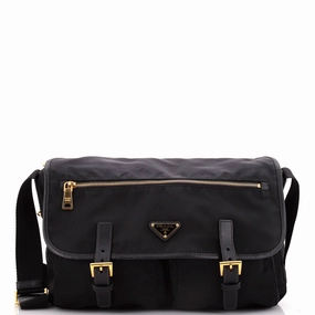 Double Buckle Flap Messenger Bag Tessuto Large