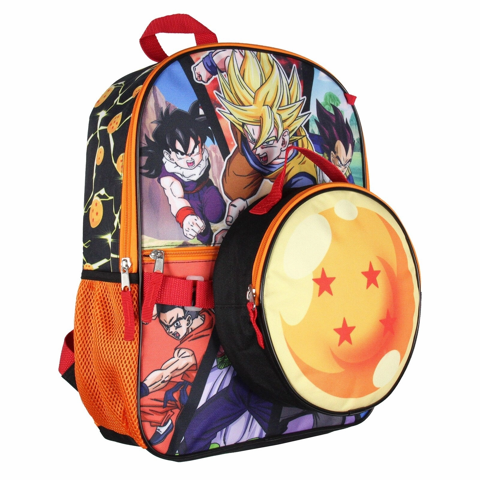 Dragon Ball Z Backpack Lunch Box Drawstring Bag Keychain Pencil Case 5 Pc Set - One Size