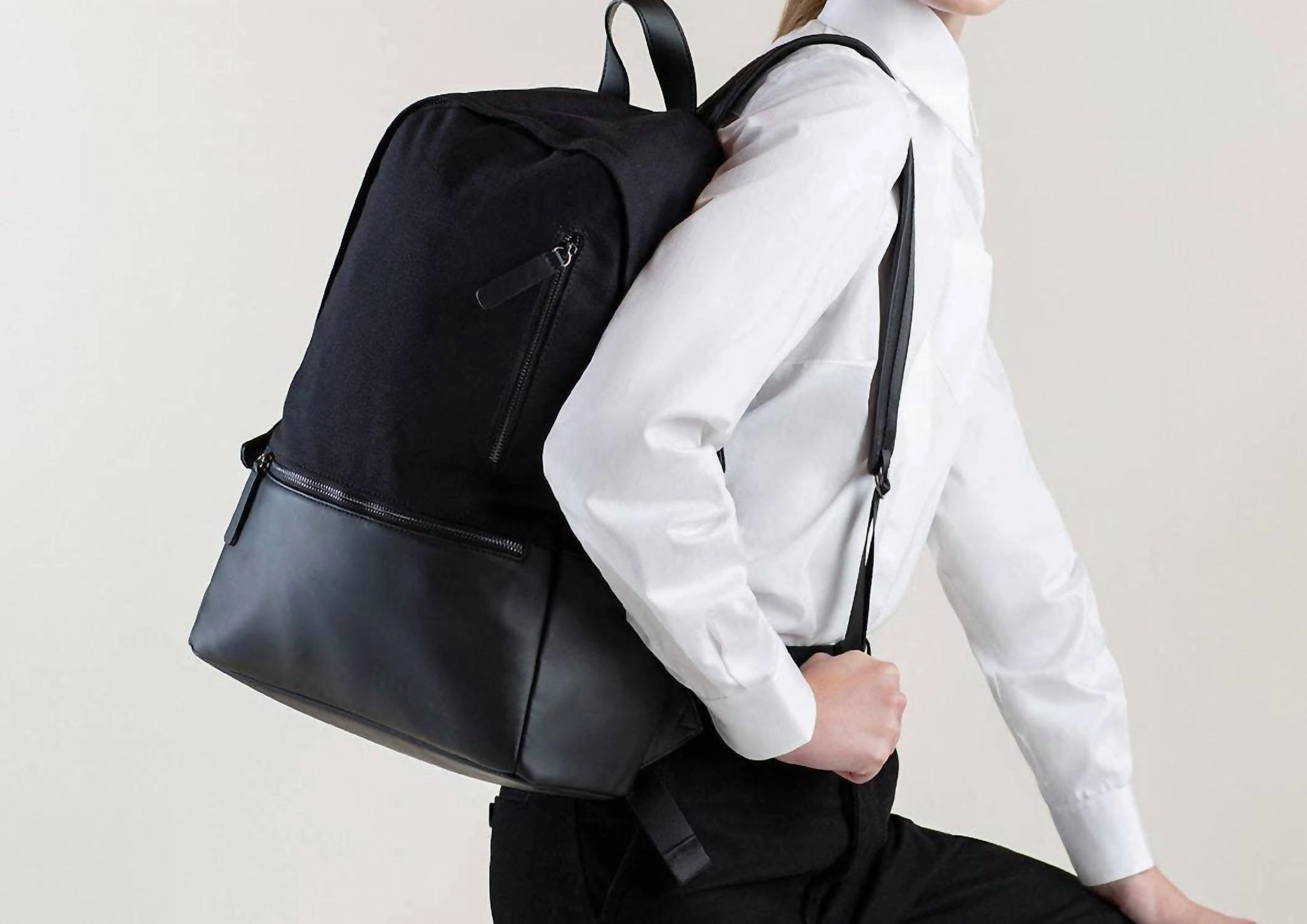 Essential Jet Cotton Vegan Leather Backpack In Black