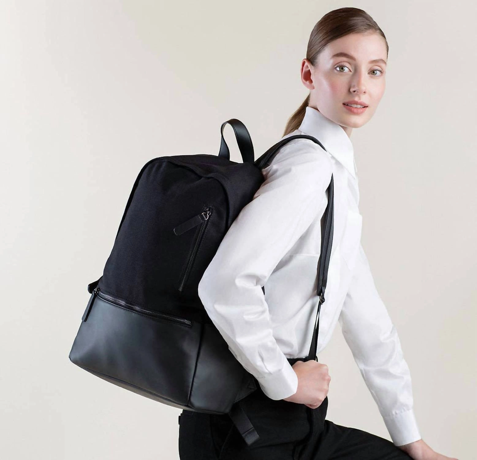 Essential Jet Cotton Vegan Leather Backpack In Black