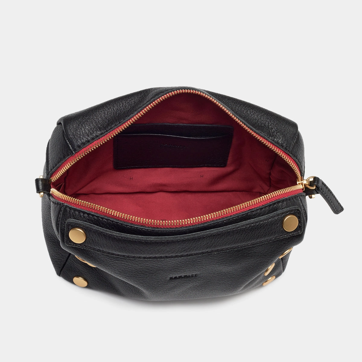 Evan Crossbody | Black/Brushed Gold Red Zip | Sml