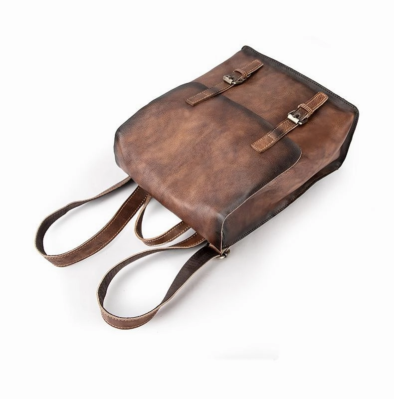 Fashion Brown LEATHER MEN'S College Backpack Travel Backpack Satchel School Backpack For Men