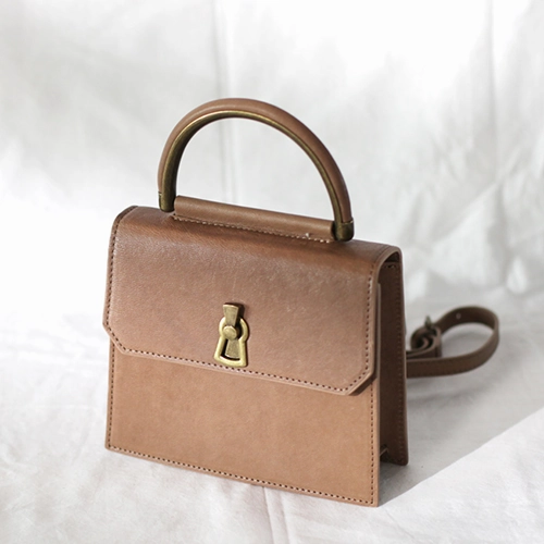 Fashion Gray Women's Small Handle Leather Satchel Handbag Purse Brown Square Shoulder Bag Crossbody Purse