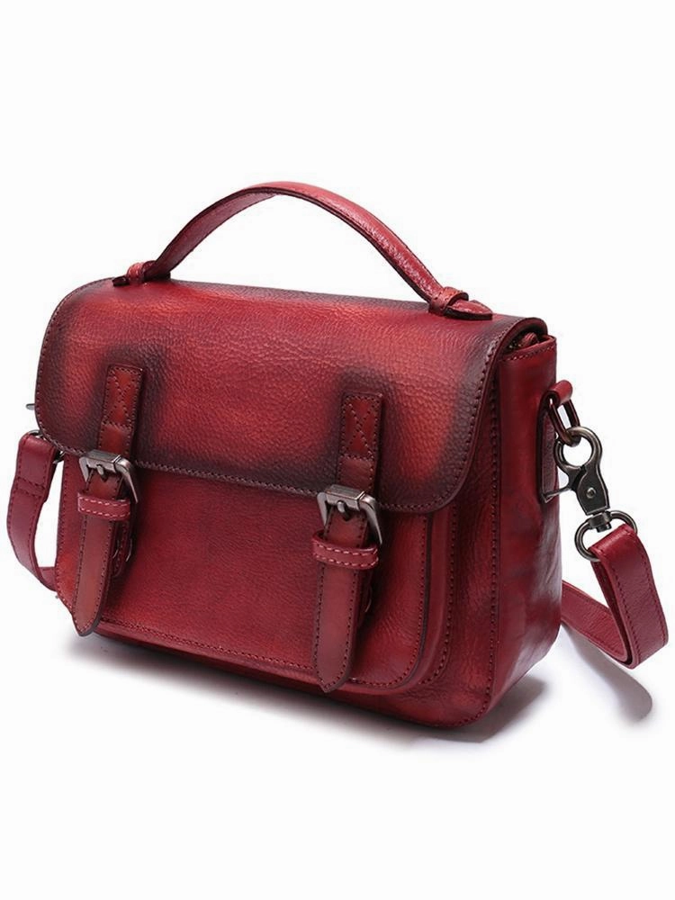 Fashion Womens Brown Leather Satchel Handbag Small Red Satchel Bag Crossbody Bags for Ladies