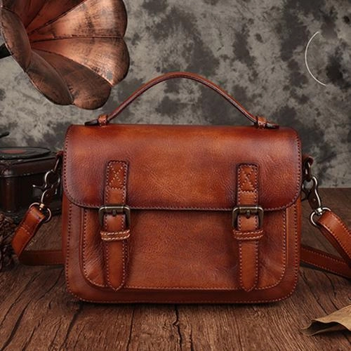 Fashion Womens Brown Leather Satchel Handbag Small Red Satchel Bag Crossbody Bags for Ladies