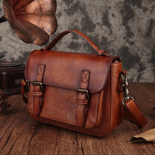 Fashion Womens Brown Leather Satchel Handbag Small Red Satchel Bag Crossbody Bags for Ladies