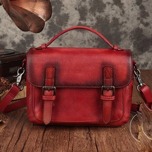 Fashion Womens Brown Leather Satchel Handbag Small Red Satchel Bag Crossbody Bags for Ladies