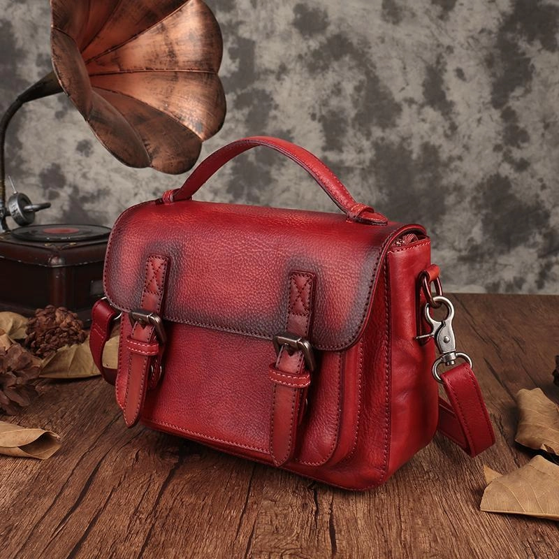 Fashion Womens Brown Leather Satchel Handbag Small Red Satchel Bag Crossbody Bags for Ladies