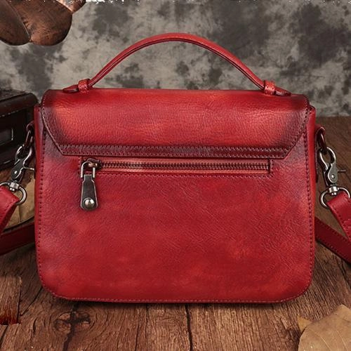 Fashion Womens Brown Leather Satchel Handbag Small Red Satchel Bag Crossbody Bags for Ladies