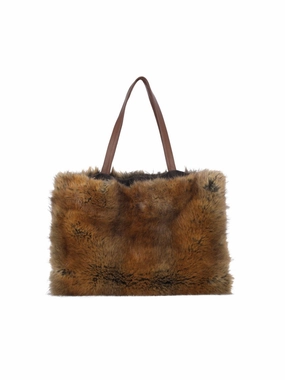 Faux Fur Tote Bag  Brown