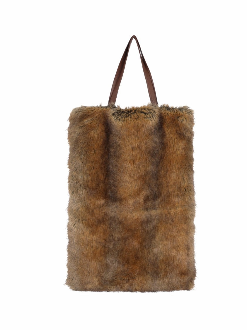 Faux Fur Tote Bag  Brown