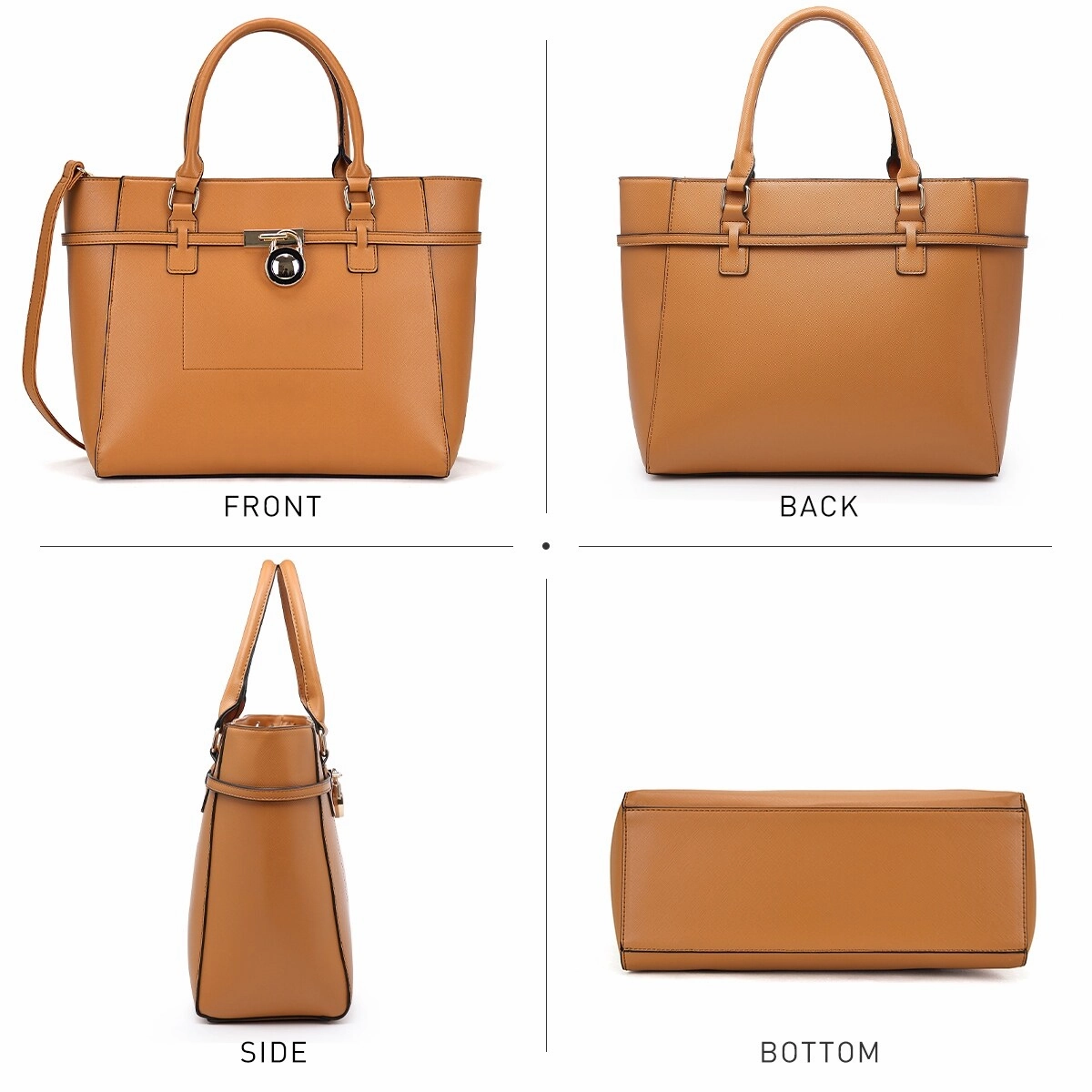 Faux Leather Satchel Handbag With Padlock Deco And Matching Wristlet 13In