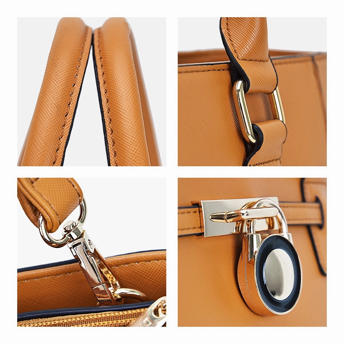Faux Leather Satchel Handbag With Padlock Deco And Matching Wristlet 13In